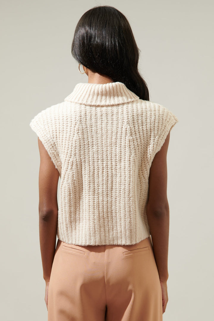 Monica Sleeveless Cropped Turtleneck Sweater - Oatmeal