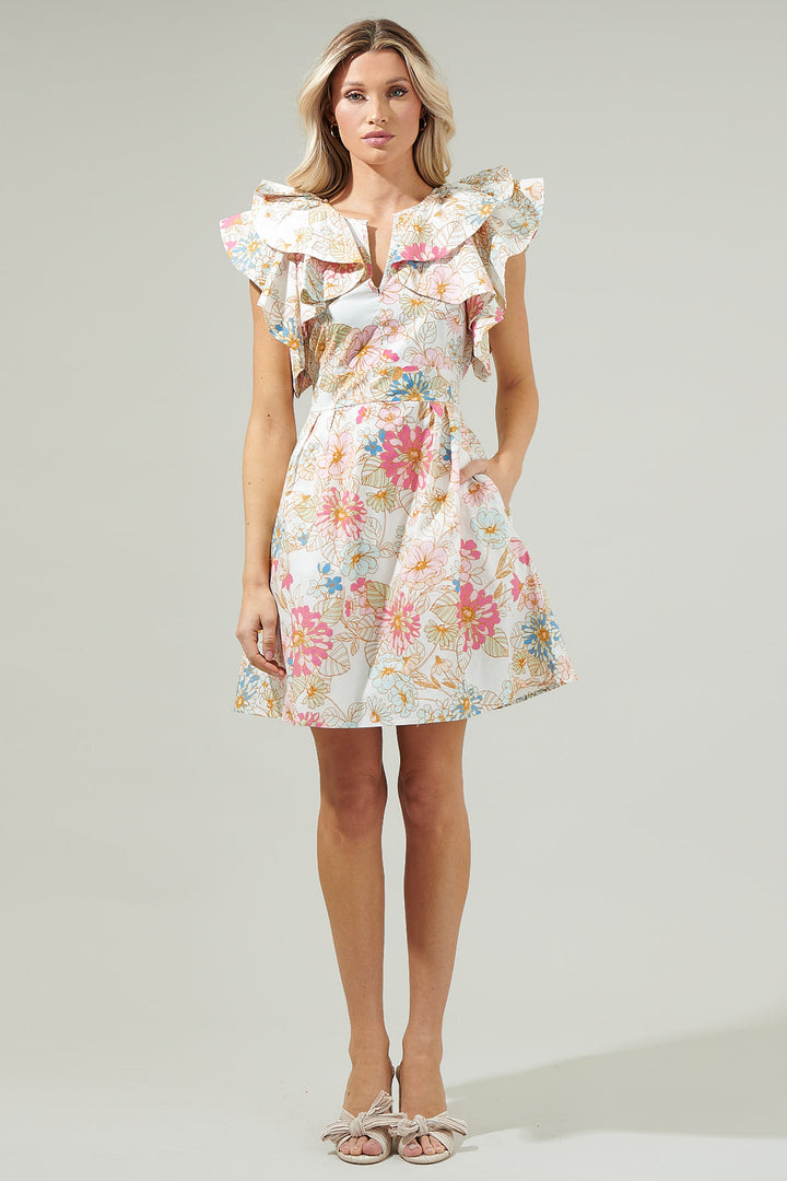 Day Lily Floral Ruffle Mini Dress