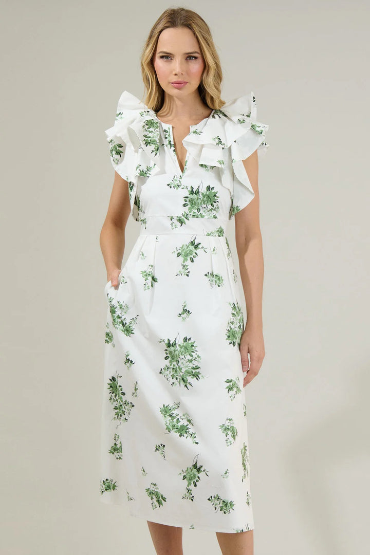 Ria Floral Santana Tie Back Midi Dress