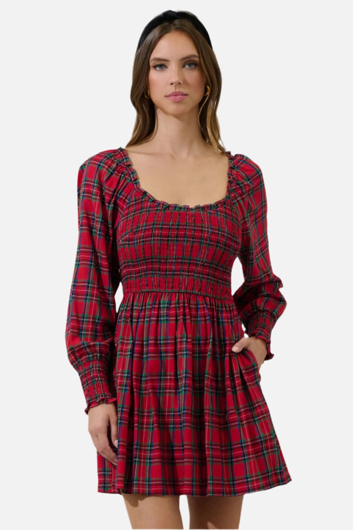 Jace Plaid Kourt Smocked Mini Dress