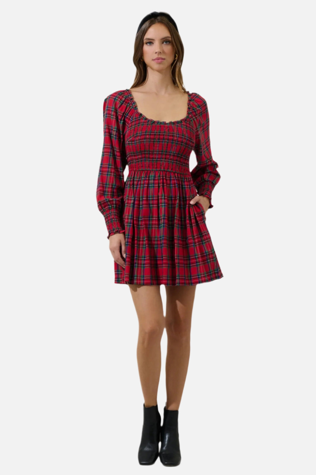 Jace Plaid Kourt Smocked Mini Dress