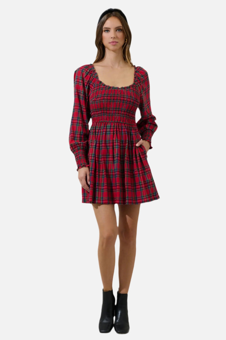 Jace Plaid Kourt Smocked Mini Dress