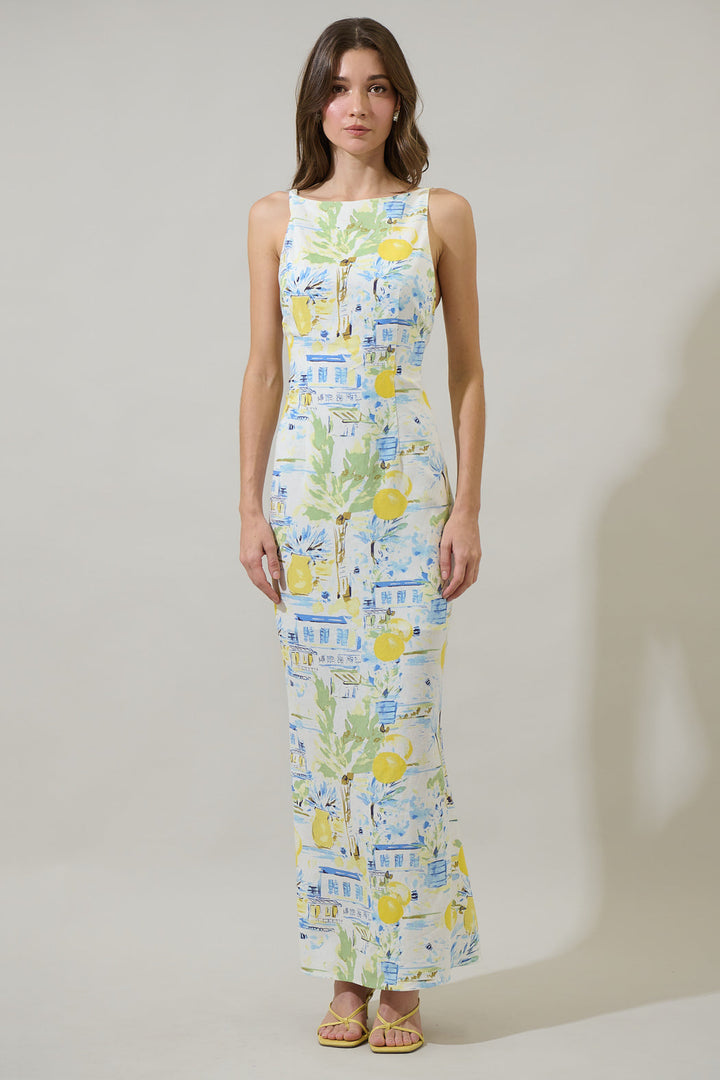 Bart Town Mizie Open Back Maxi Dress - Blue Multi
