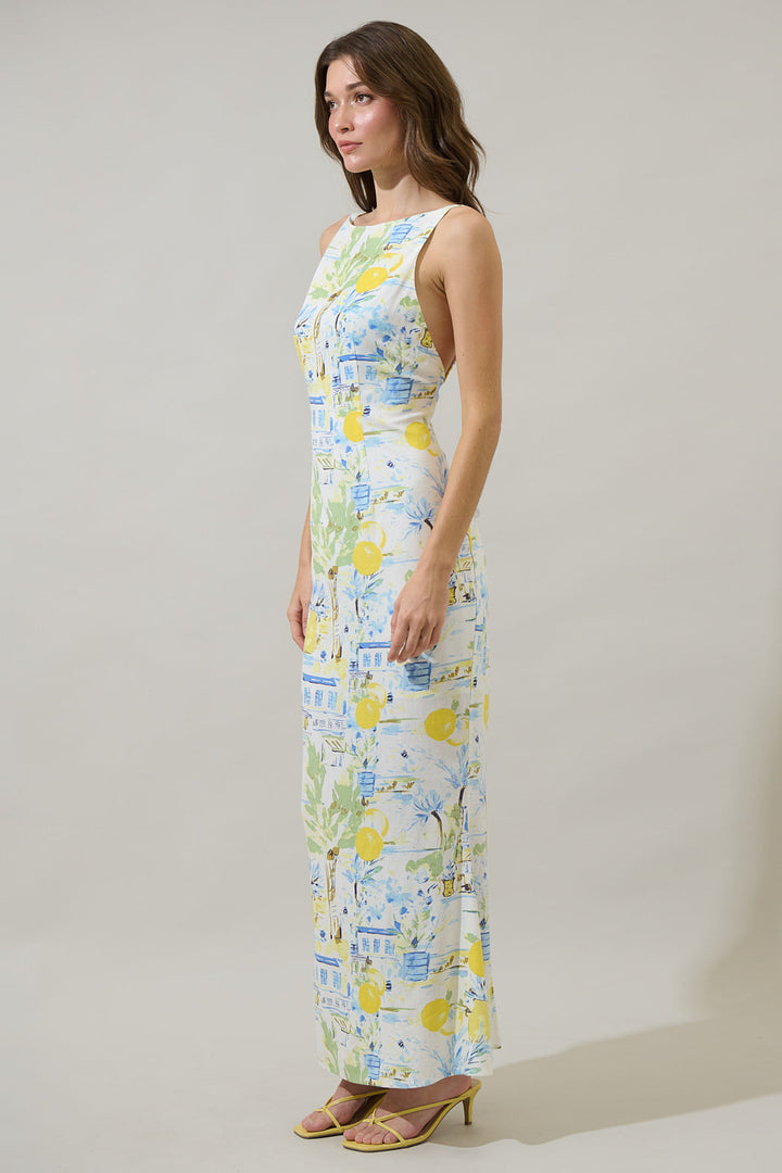 Bart Town Mizie Open Back Maxi Dress - Blue Multi