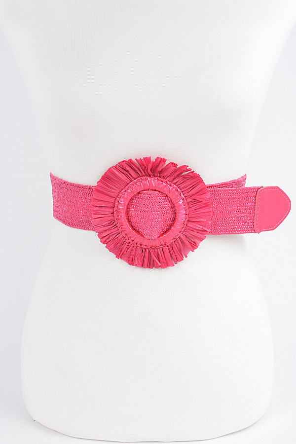 Faux Straw Elastic Belt - Fuschia