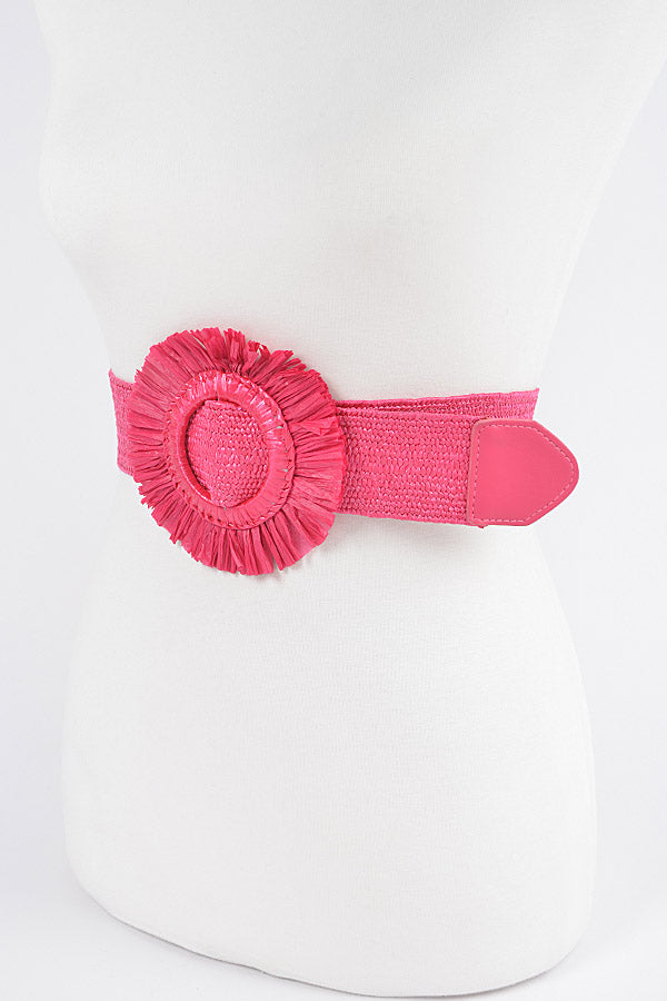 Faux Straw Elastic Belt - Fuschia
