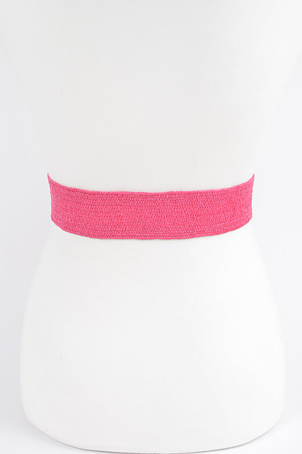 Faux Straw Elastic Belt - Fuschia