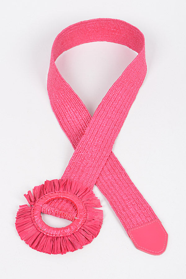 Faux Straw Elastic Belt - Fuschia