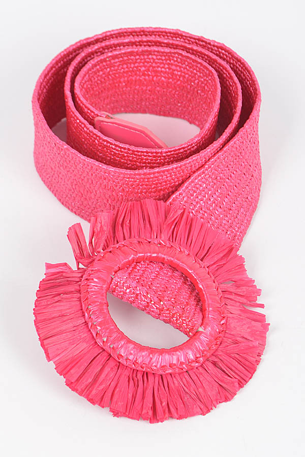 Faux Straw Elastic Belt - Fuschia