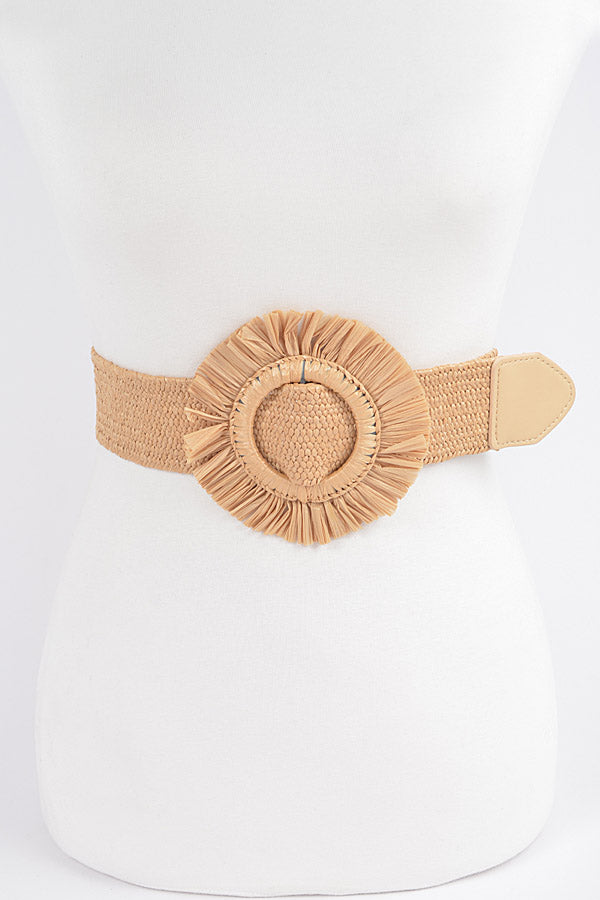 Faux Straw Elastic Belt - Khaki