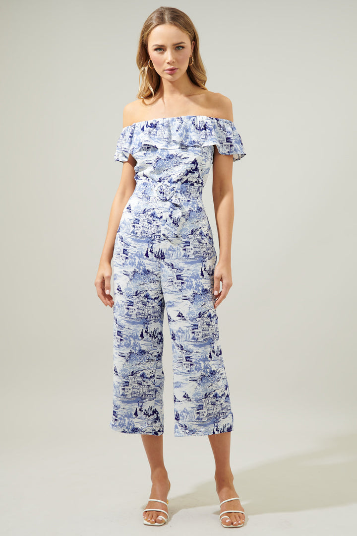 Off the Shoulder Jumpsuit - Francine Toile Sky