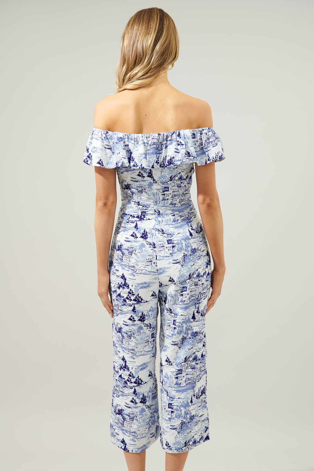 Off the Shoulder Jumpsuit - Francine Toile Sky