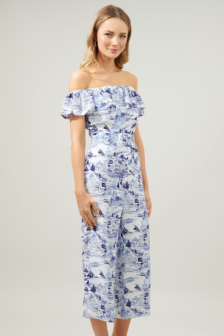 Off the Shoulder Jumpsuit - Francine Toile Sky