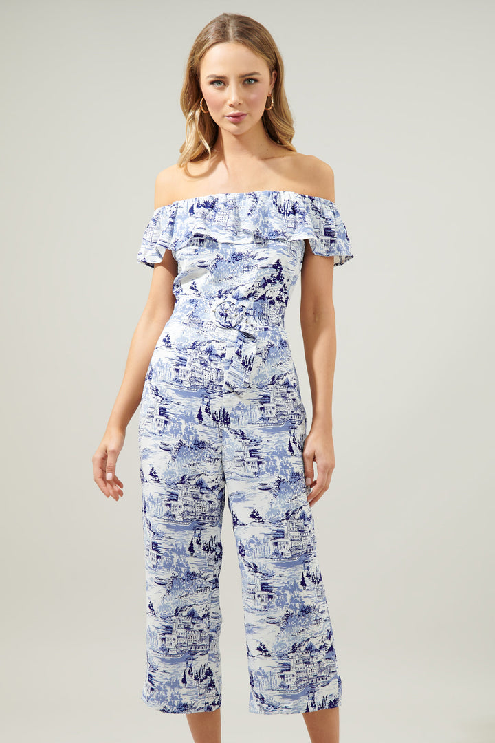 Off the Shoulder Jumpsuit - Francine Toile Sky