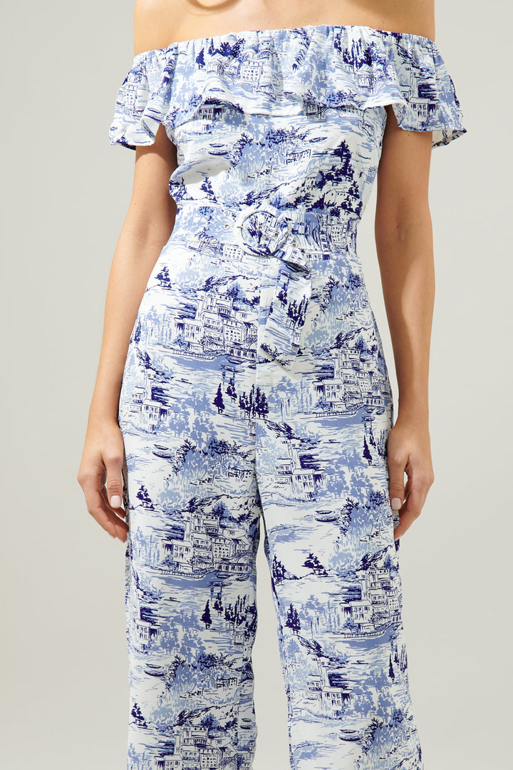 Off the Shoulder Jumpsuit - Francine Toile Sky