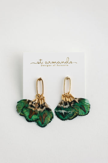 Mallard Feather Tassel Statement Earrings