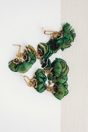 Mallard Feather Tassel Statement Earrings