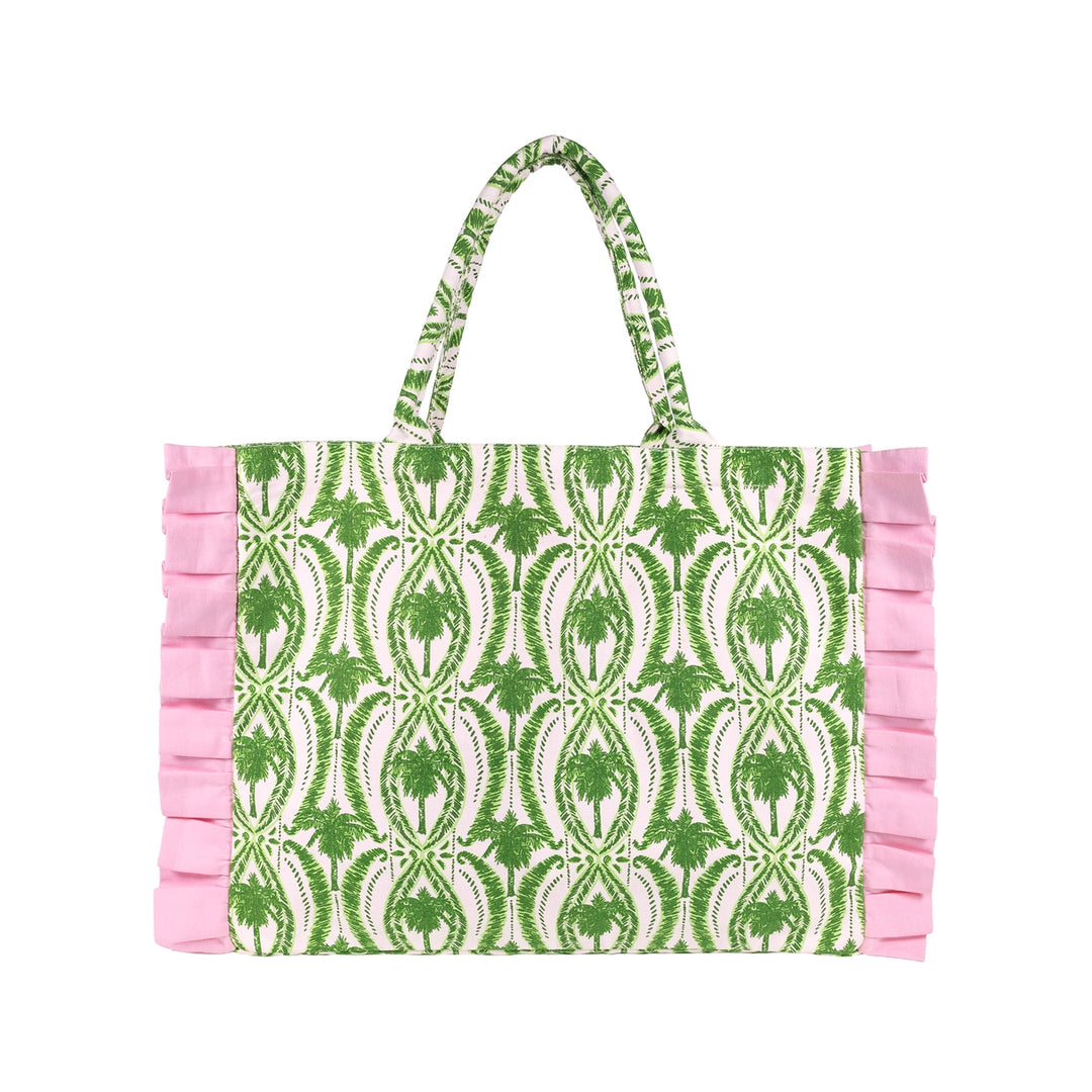 Ruffle Tote - Palm Stripe