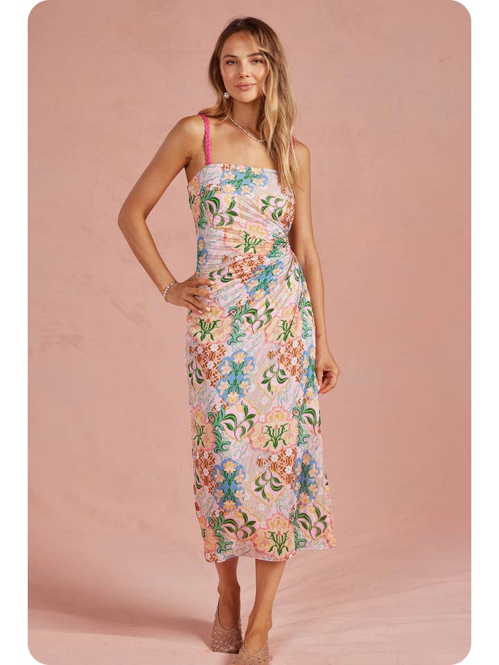 Garden Party Satin Dress - Multi