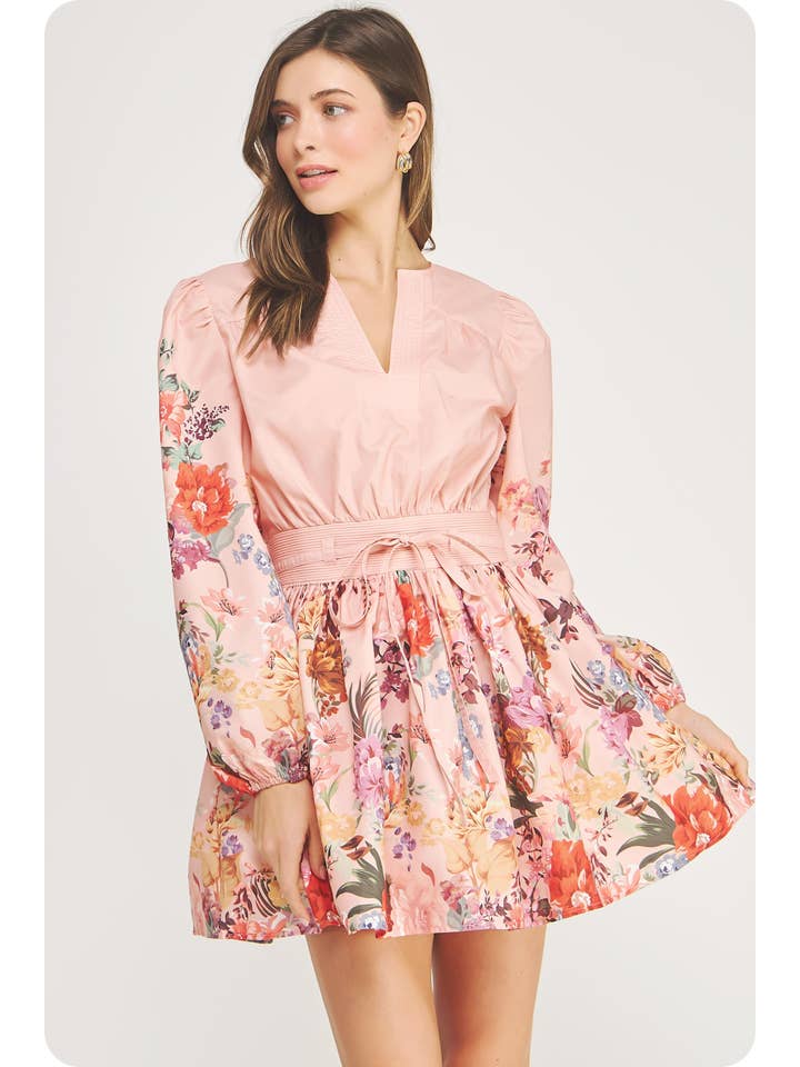 Strut &amp; Bolt | Floral Border Print Long Sleeve Mini Dress