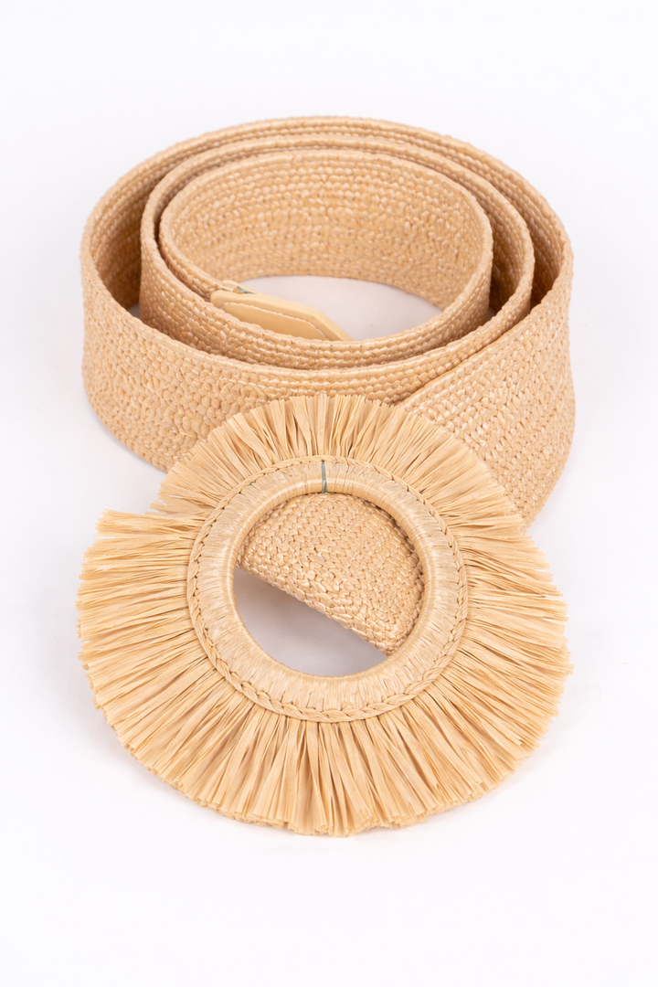 Faux Straw Elastic Belt - Khaki