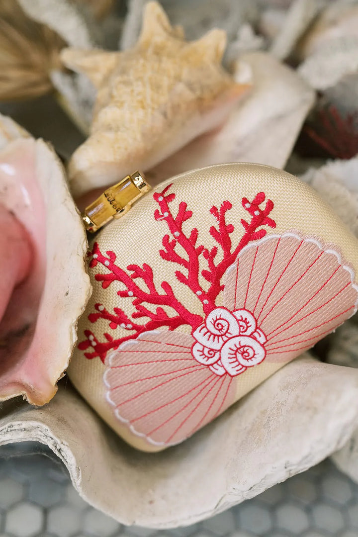 Coral Shell Clutch Embroidered