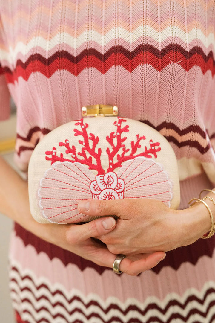 Coral Shell Clutch Embroidered
