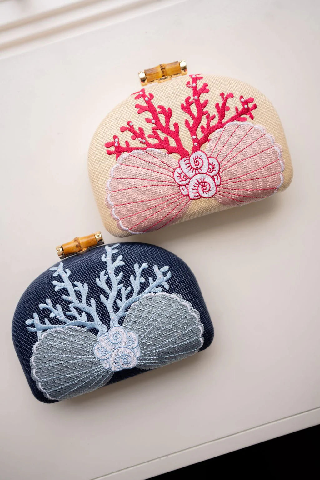 Coral Shell Clutch Embroidered