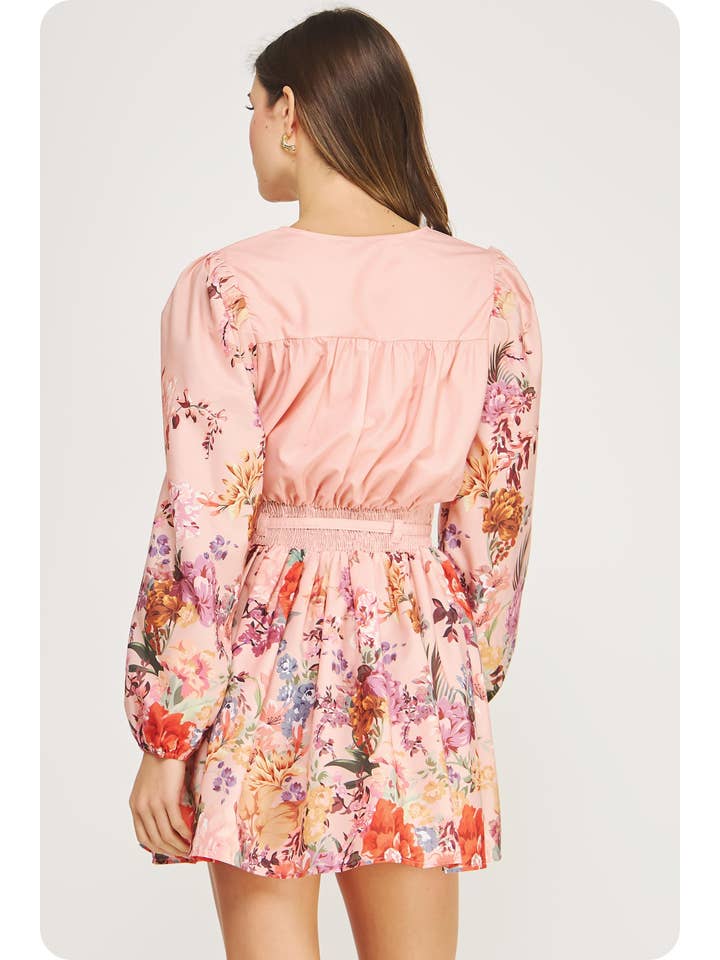 Strut &amp; Bolt | Floral Border Print Long Sleeve Mini Dress