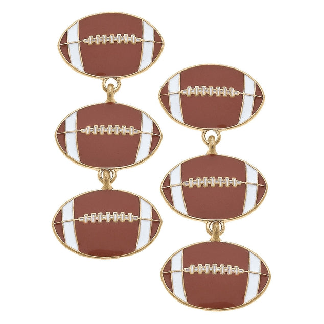 Football Triple Drop Enamel Earrings - Brown