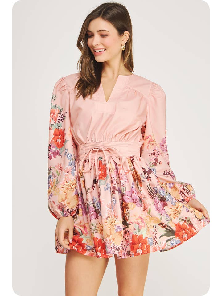 Strut &amp; Bolt | Floral Border Print Long Sleeve Mini Dress