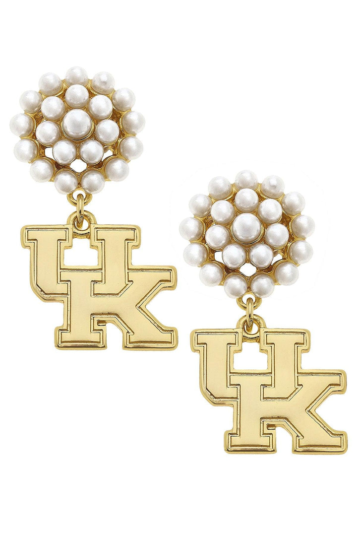 Kentucky Wildcats Pearl Cluster 24K Gold Plated Logo Earrings