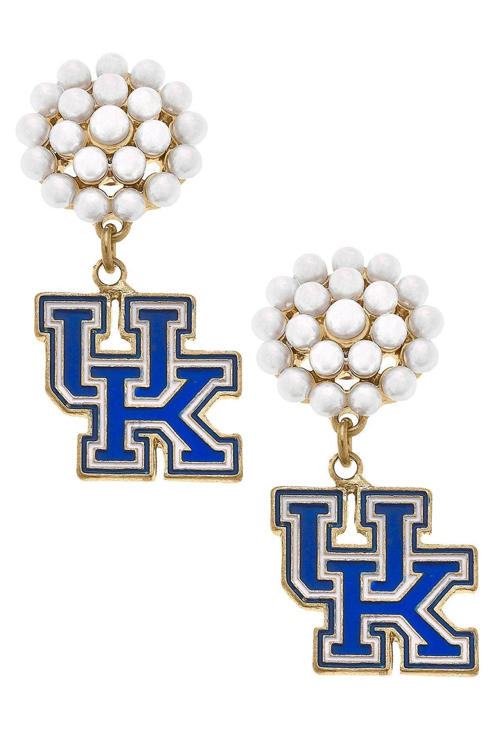 Kentucky Wildcats Pearl Cluster Enamel Drop Earrings