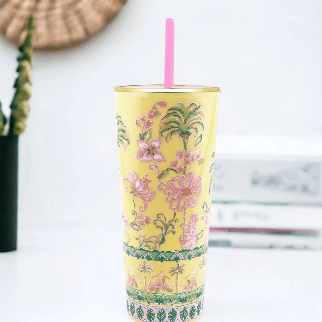 Tumbler with Straw, Tropical Oasis