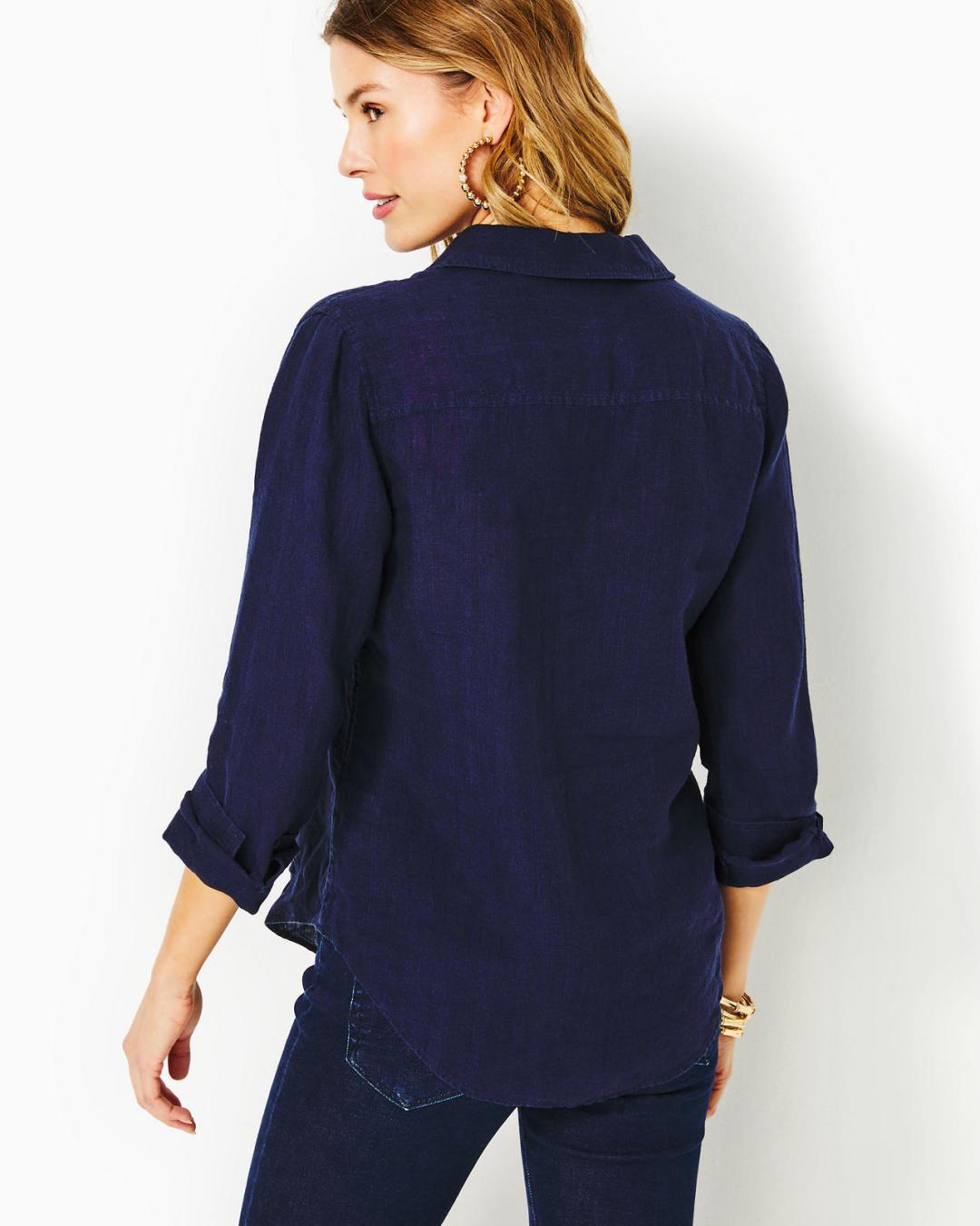 Sea View Button Down Top - True Navy