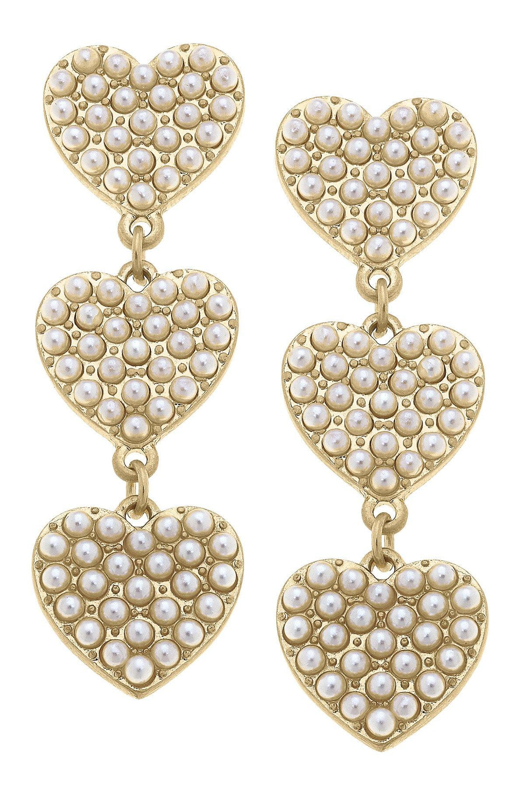 Meryl Triple Drop Pearl Studded Hearts Earrings in Ivory