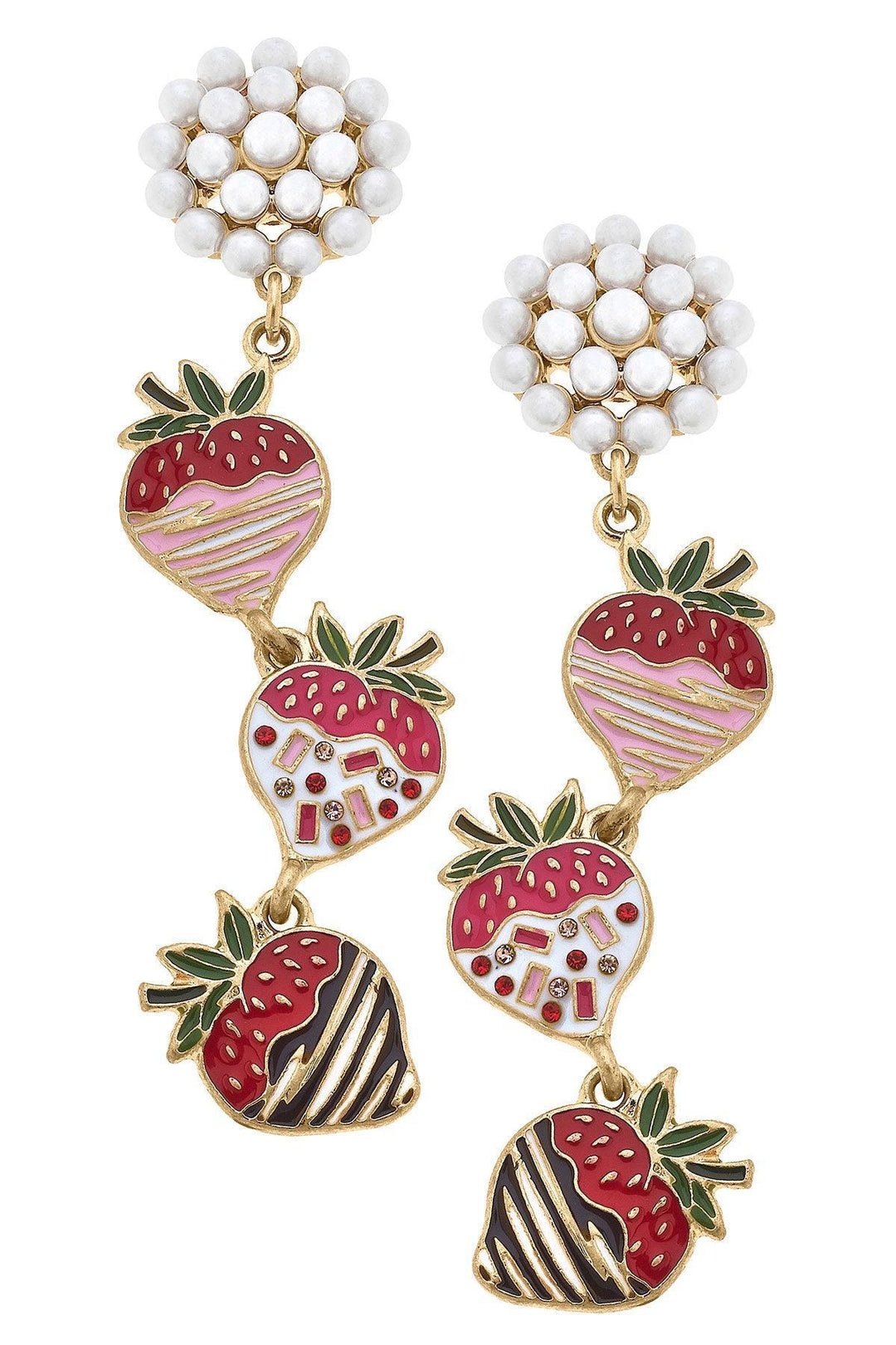 Tish Chocolate Covered Strawberries Linked Enamel Earrings